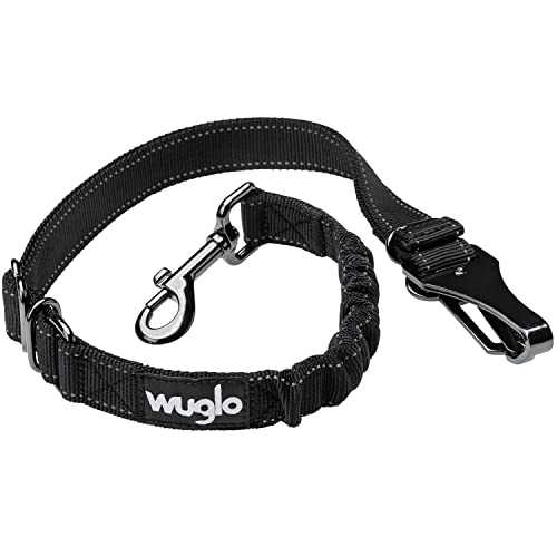 Wuglo Cinturón Perro Coche de 30 a 95 cm - Arnés Homologado Perro Coche - Enganche y Anclaje al Asiento - Cinturón Perro Universal Ajustable (Negro)