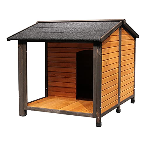 JHKGY Casas De Madera para Perros Resistentes A La Intemperie Al Aire Libre,Productos para Mascotas Casa Rústica para Perros,Cómoda Casa para Perros,con Protección Solar En El Balcón,M