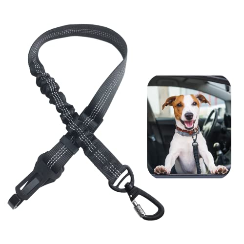 Cinturon Perro Coche - Arnés Perro Coche Universal con Mosquetón, Cinturón Seguridad Perro con Amortiguador Antichoque (Lite, Negro)