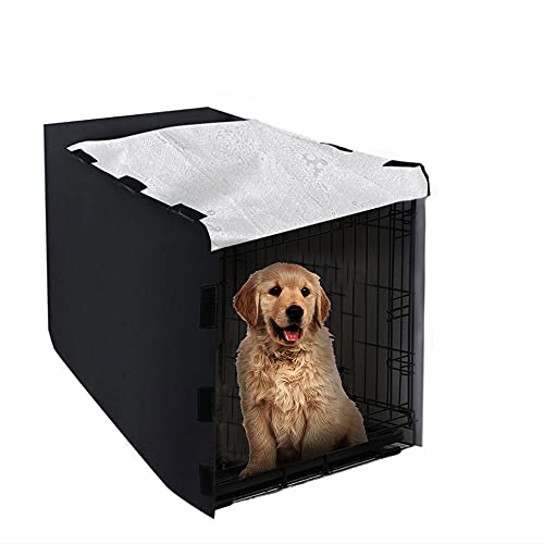 Frunimall Cubierta cajón perro de mascota, cubierta negra a prueba de viento para mascotas duradera 210D Oxford tela jaula cubierta proporcionada para cajón alambre protección interior exterior (M)