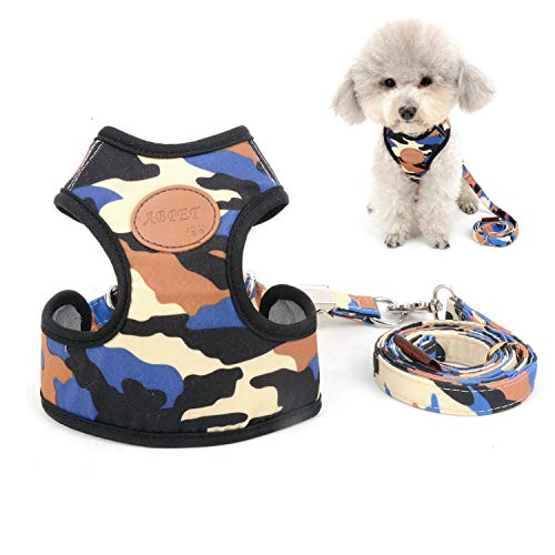 Zunea Arnés para Perro Pequeño Ajustable Seguro Cachorro Arneses de Chaleco con Correa Set para Gatos sin Tirar Transpirable Malla Suave Acolchado Yorkshire Chihuahua Camo M