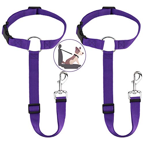 HONZUEN Arnés Perro para Reposacabezas de Coche, Ajustable Universal Correa Cinturón Coche Perro con Mosquetón Duradero Seat Belt Dog Perro Cinturon Seguridad para Mascotas, Perros y Gatos, Morado