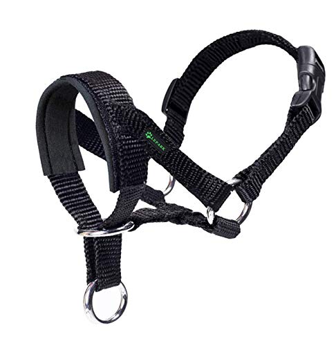 ILEPARK Cuello De Cabeza para Perros con Tela Acolchada, Cabestro de Cabeza para Perros, Regolabile Herramienta de Entrenamiento (L,Negro)