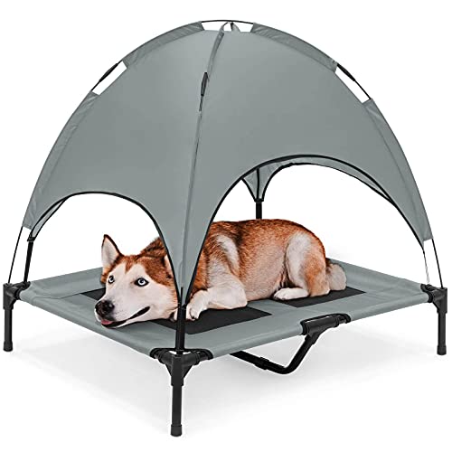 NSDRBX Caseta para Perros Elevada con Toldo, Caseta para Perros Al Aire Libre, Camping PortáTil O Playa, Toldo ExtraíBle, Uso Duradero Al Aire Libre, Transpirable Y Fresco