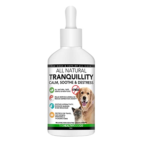 The Healthy Dog Co Gotas Calmantes Completamente Naturales para Perros y Gatos | 50-100 Administraciones | El Producto Calmante más Seguro para Aliviar el Estrés y la Ansiedad de Las Mascotas