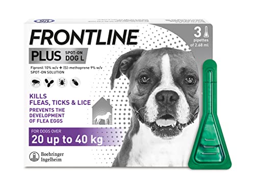 Frontline Plus Tratamiento de pulgas y garrapatas para Perros Grandes, 3 pipetas