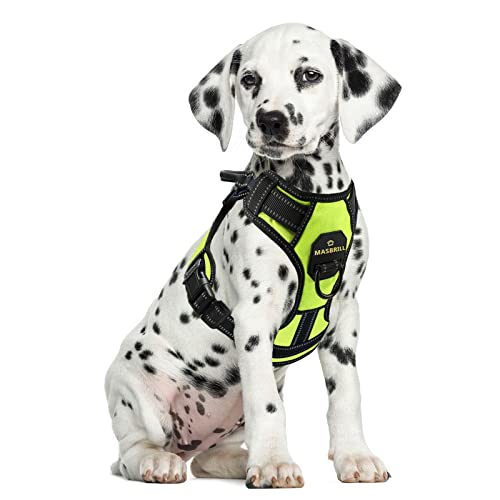 Arnes Perro Antitirones Pequeño Mediano Grande Arnés Pecho Perros Coche con Control de Manija y Linea Reflectante, Ajustable Cómodo Acolchado Arnes Chaleco Perro para Adiesreamiento(Verde, M)