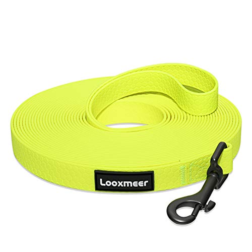 Looxmeer Correa Perro Larga, 3m/ 5m/ 7m/ 10m/ 15m/ 20m/ 25m/ 30m, Correa de Adiestramiento de Poliéster, Cuerda Perro Impermeable, para Paseo Entrenamiento Camping, Amarillo