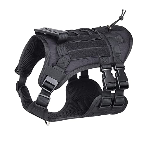 FEimaX Arnés Táctico para Perros Medianos y Grandes Chaleco de Entrenamiento Militar Ajustable 1000D Nailon con Asa, Paneles Molle Trabajo para Perro Entrenamiento Caminar Correr (M, Nero)