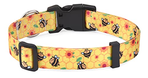 Mihqy Collar de perro con patrones geométricos tribales florales bohemios, collar de estilo étnico suave ajustable para perros pequeños, medianos y grandes (abeja, S)