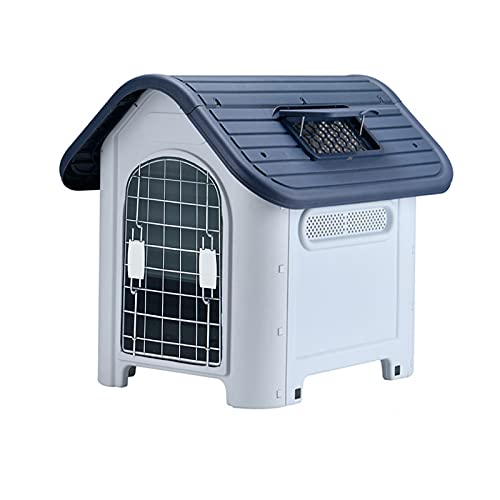 Caseta Perros Exterior Grande/Pequeña/Mediana, Caseta Perros Exterior Resina Plastico, Casa Perro Exterior Interior, Casita para Perros, Impermeable con Puerta, T(Size:(L: 33x43x38Inch),Color:Gris)