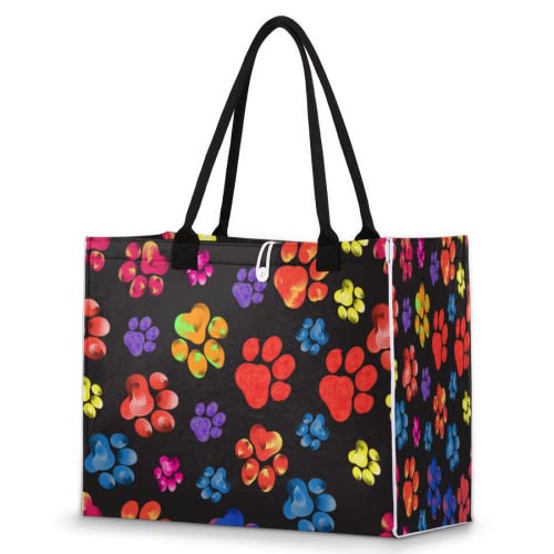 Bolsa de playa para mujeres y niñas, con estampado de pata de perro rojo, bolsa de playa, grande, a prueba de arena, bolsa de hombro reutilizable, bolsa de compras con asa, Multicolor, Talla única