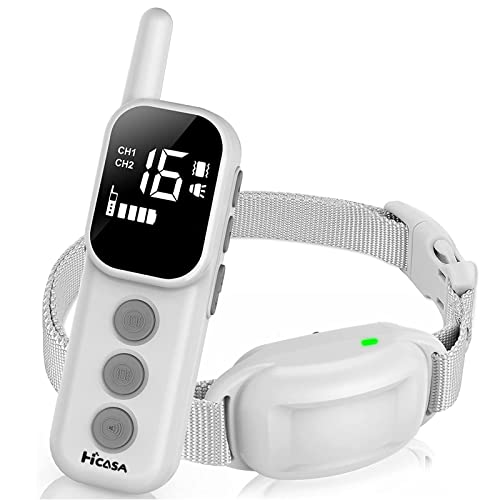 Hicasa Collar de Adiestramiento para Perros, Collar Recargable con Rango de Control Manual 2000 Metros, Modos de Sonido/Vibración, 16 Niveles Ajustables, Resistente al Agua IP67