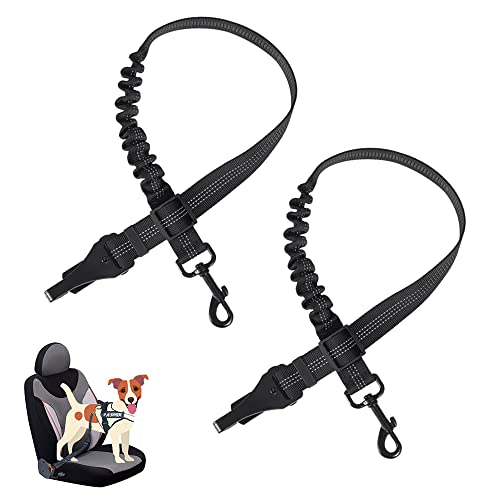 2 Piezas Cinturon Perro Coche Arnes Seguridad Coche Perro 3 en 1 Ajustable Doble Hebilla para Cinturon Seguridad Coche con Elástico,Metal Mosquetón,Amortiguador para Perros Grandes,Pequeños,Gato