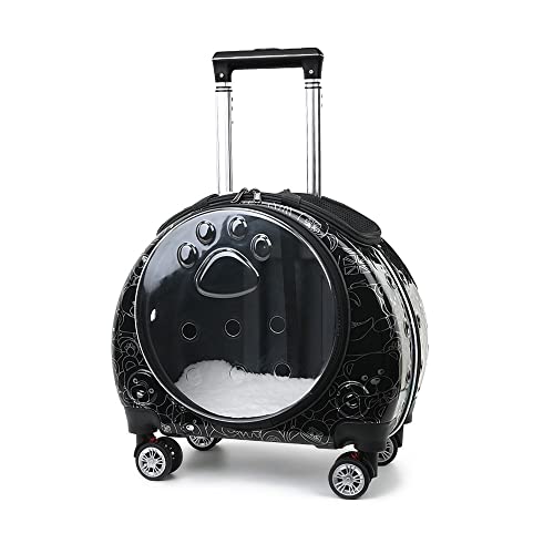 MH-RING Transportín para Perros Trolley Case, Bolsa para Perros Rolling Transparente, Mochila para Mascotas Impermeable con Ruedas, para Viajes, Compras, Hospital de Mascotas (Color : Black)