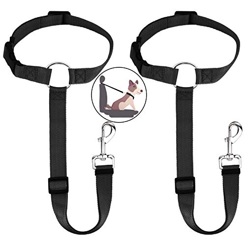 HONZUEN Arnés Perro para Reposacabezas de Coche, Ajustable Universal Correa Cinturón Coche Perro con Mosquetón Duradero Seat Belt Dog Perro Cinturon Seguridad para Mascotas, Perros y Gatos, Negro