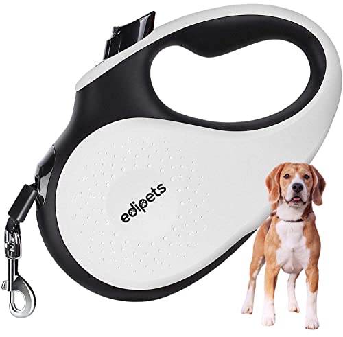 Edipets, Correa Perro Extensible, Retráctil, 5 Metros, 360º Sin Enredos, Cinta de Nailon para Adiestramiento y Paseo, para Perro Grande Mediano y Pequeño (Blanco, 25 Kg)