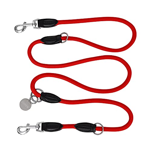 lionto Correa Regulable para Perros Correa Regulable Multiusos Correa Doble Correa de Manos Libres Longitud 200 cm, Rojo