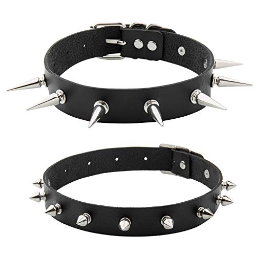 PU Cuero Punk Remache Collar,Comius Sharp 2 Piezas Unisex Gótico Cuello Cadena Gargantilla,Hombres Mujeres Del Collar De La Aleación Tachonado,Ajustable Clavícula Roca De Los Accesorios De