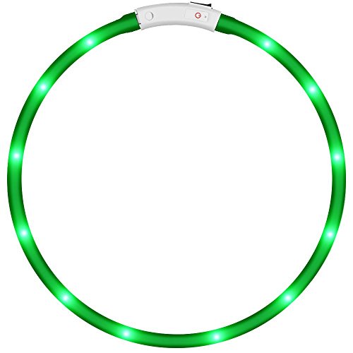 KEKU LED Collar de Perro de Mascota, llevó USB Recargable Collar de Seguridad para Mascotas Impermeable hasta la Longitud de 50 cm (19.5in) Collar de Destello Ajustable (Verde)