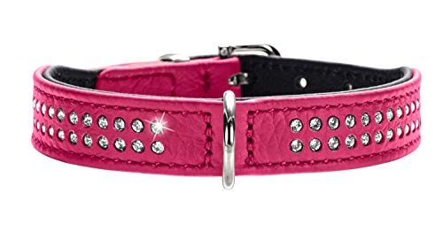 HUNTER Diamond Petit - Collar para Perros pequeños, de Piel, con Brillantes, Talla 37 (XS-S), Color Rosa y Negro