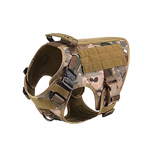 FEimaX Arnés Perro Grande Mediano Militar Chaleco de Entrenamiento Ajustable para Perros con Anillo de aleación anti-tirón y Sistema Molle Chaleco de Trabajo de Perro para Caminar Cazar (Camuflaje, M)