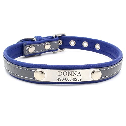 Collar Perros con Nombre Collar de Perros Cuero de Cuero Collar de Perros Reflejado Personalizable con Nombre y Número de Teléfono Adecuado para Perros Medianos y Pequeños Grandes