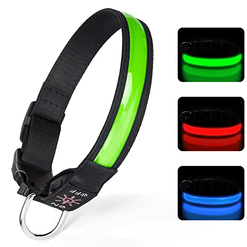 TENXSNUG Collar Luminoso Perros Recargable por USB, Collar LED Ajustable para Perros con 3 Modos de Iluminación para Perros Pequeños Medianos Grandes Que Caminan de Noche con Seguridad - Verde - S