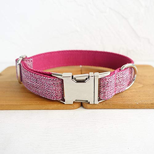 Gulunmun Collares para Perro Hechos a Mano, Suaves y cómodos para Mascotas, Ajustables   con Hebilla de Metal   Collar de Lujo para Perros pequeños medianos Grandes para Mascotas Rosa, S