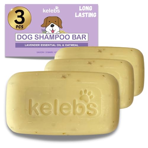 Kelebs Antipicores | champu Perro Sólido para Piel Sensible Y Dermatitis | champú para Perros | Anti-Picazón Y Anti-Pulgas con Aceite De Lavanda Calmante | Pack De 3 Barras Jabon Natural Bio Y Vegano