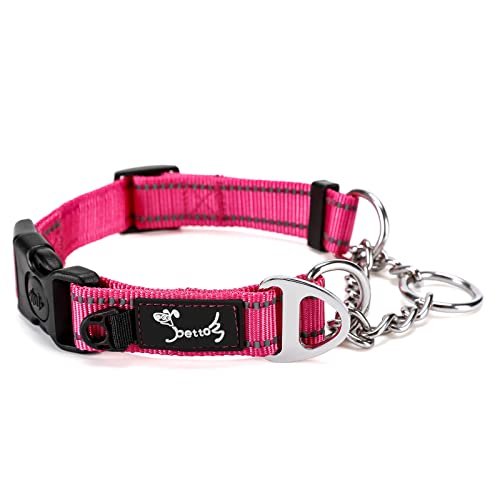 PETTOM Collar para Perros con Cierre de Seguridad, Collar Ancho Nylon Ajustable y Reflectante, Collar Perro Mediano, Grande y Pequeño Resistente (Rosado, S)