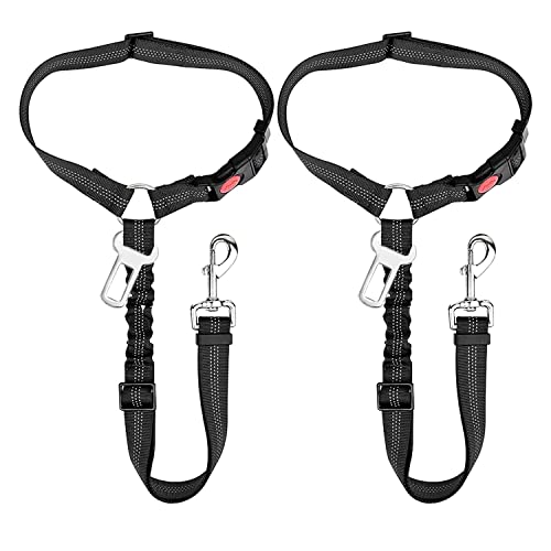 TSKDKIT 2 Piezas Cinturones de Seguridad para Perros Universal Correa de Coche para Perros Ajustable Correa para Perros en Coche con Clip y elástico, Cinturon Coches para Todos Los Perros y Gatos