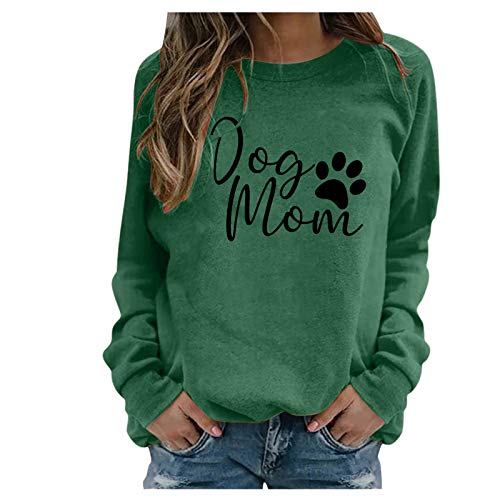 Yowablo Puño suéter perro O-cuello camisa mujeres blusa casual Tops impresión larga blusa para mujeres camisas occidentales para mujeres con flecos, verde, XXL