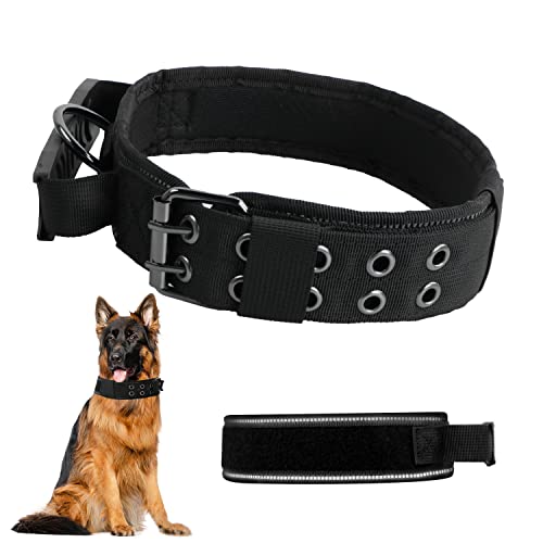 Collar de Perro Militar, Collar Táctico para Perros, Collar para Perros Grandes Mediano, Collar Perros Reflectante con Asa con Metal D Hebilla Collar, para Perros Medianos Y Grandes (XL)