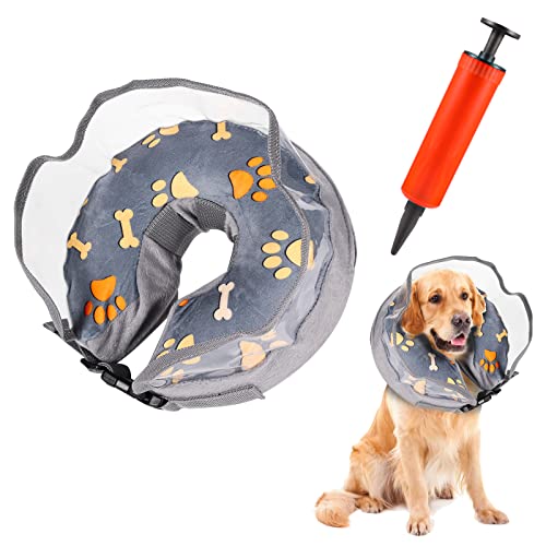 Cono para Perros, Inflable Collar para Perros con Inflador Collar de Recuperación para Perros para Perros Pequeños Medianos Grandes para Evitar Que Las Mascotas Toquen Las Heridas (L)