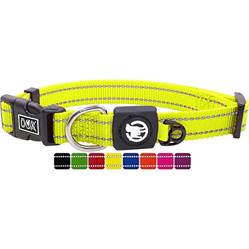 DDOXX Collar Perro Nylon, Reflectante, Ajustable | Muchos Colores & Tamaños | para Perros Pequeño, Mediano y Grande | Collares Accesorios Gato Cachorro | Amarillo, S