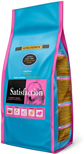 Satisfaction Puppy Maxi 15 KG, pienso para Cachorros hasta los 24 Meses, de Razas Grandes y Gigantes, Comida para Cachorros de Razas Maxi, con Pollo Fresco y arroz - Saco de 15 Kg