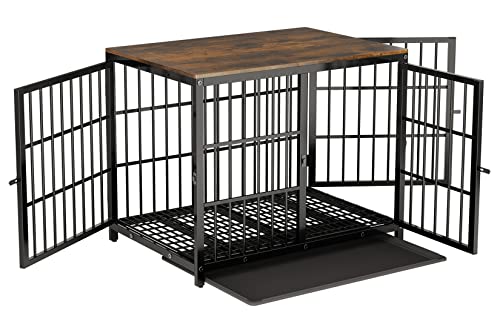 Bingopaw Jaula Perro Mediano Grande Mueble 91.4x63.4x75cm con Hierro Fuerte Anticorrosivo y Superficie de Mesa Jaula Perros Madera con Cuerpo Conectable Dog Crate Medium Large (l, Negro)