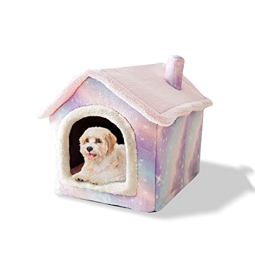 Galatée Cama De Cueva De Gato, Cama Lavable para Perros, Iglú De Felpa Cálida y Acogedora para Gatos, Casa para Mascotas Plegable, Cama para Mascotas con Fondo Antideslizante(S, Rosa)