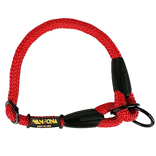 AVANZONA Collar Antitirones Perro. Collares Adiestramiento para Perros Pequeños Medianos y Grandes. Nylon Redondo Resistente. Fábrica en España. Rojo.