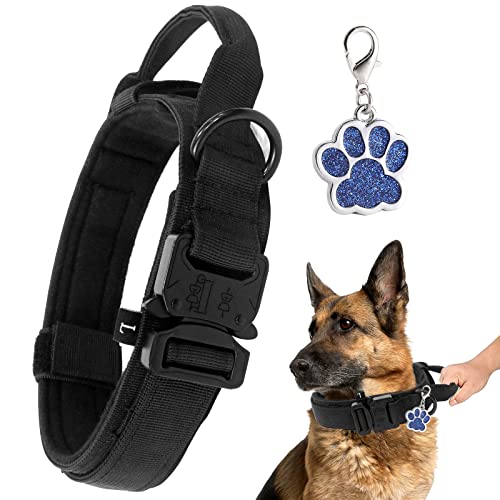 Collar Táctico para Perros Collares de Entrenamiento de Nailon Medianos y Grandes, Militar Ajustable Mascotas K9 con Asa, Pastor Alemán L Negro