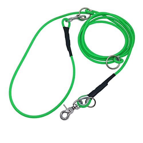 C&L GN528 - Correa ajustable para perros, 3 posiciones, resistente a la intemperie, de 6 mm de cuerda Biothane® redonda, 2,50 m, color verde neón