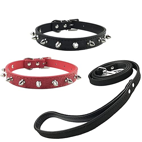 Newtensina 3 Piezas Collar de Perro con Correa Set 2 Piezas Grano de cocodrilo Soft Pinchos Collar de Perro con Ante Correa para Perros pequeños