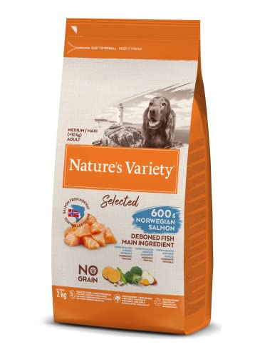 Nature's Variety Selected, Pienso para Perros Adultos Medianos y grandes, Sin cereales, con Salmón noruego sin espinas, 2kg