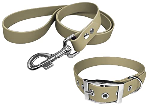 Collar y correa para perro de material BioThane, ancho medio (45-55 cm, bronce)