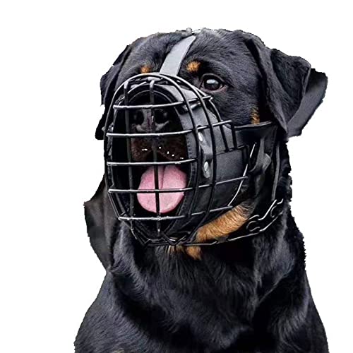 Bozal para Entrenamiento de Perros Grandes Medianos,Anti-Morder Transpirable Alambre Cuero Metal bozal Cesta Perro bozal Rottweiler,Pastor alemán Golden Retriever Labrador y Otros,Previene Mordidas