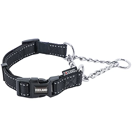 ZOOLAND Martingale Collar para Perros Medianos Cadena de Acero Inoxidable Durable Tira Reflectante Collar Ajustable Negro M