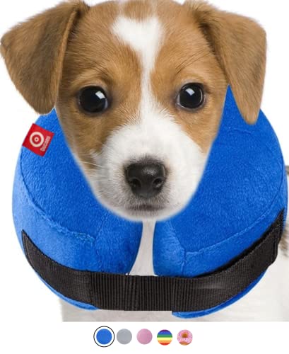 Ducomi Collar de Recuperación Inflable para Perros, Cono de Cuello Isabelino Ajustable para Mascotas Recuperación de Cirugía o Heridas - Previene la Infección por Arañazos y Picaduras (Azul, S)