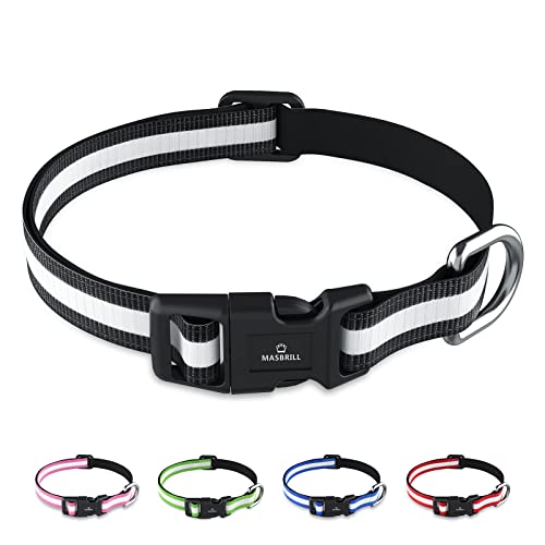 MASBRILL Collar Perro, Collar de Perro Nylon Reflectante con Neopreno Suave Acolchado, Collare Ajustable para Perros Pequeños Medianos y Grandes, Negro, M(38-50cm)