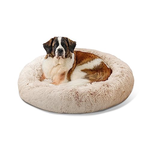 Best Friends by Sheri The Original Calming Donut - Cama para Perros y Gatos - Funda de Pelo sintético con Cremallera de Quita y pon - Lavable a máquina - Marrón grisáceo - 114 x 114 cm - XL